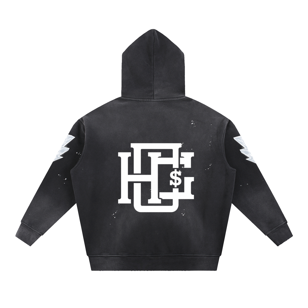 Vintage Washed Frayed Fleece Hoodie